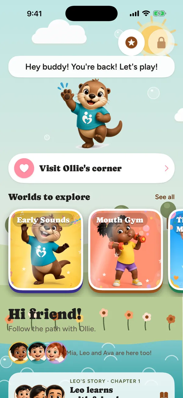 Beyond Connection app screenshot: Your child's home screen with Ollie