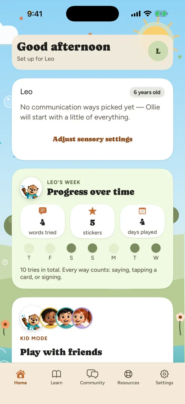 Beyond Connection app screenshot: Parent home with progress